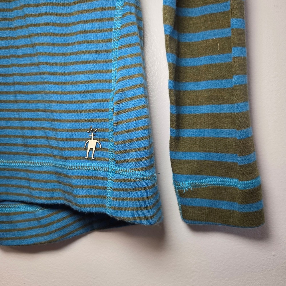Smartwool Womens M Striped Quarter Zip Pullover Blue Brown Merino Wool Shirt - Picture 3 of 6